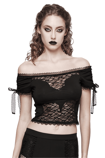 Chic Black Sheer Lace Women's Off-Shoulder Top